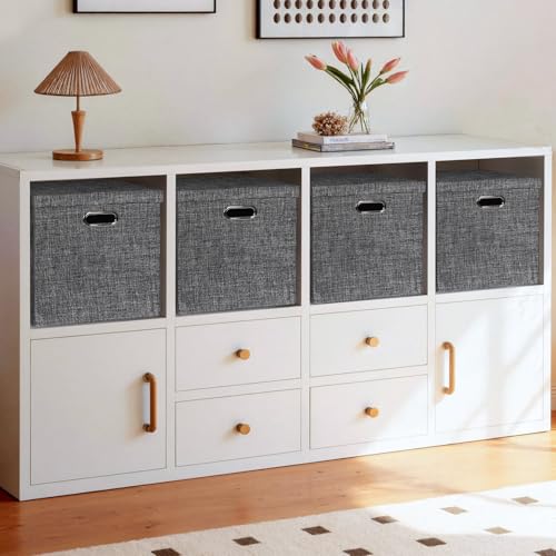 Posprica Storage Bins with Lids,13×13×13 Foldable Storage Cube Baskets Boxes Fabric Drawers for Closet Shelf Cabinet Bookcase,Set of 4,Black - color: Black, size: 13×13×13/4pcs with lids