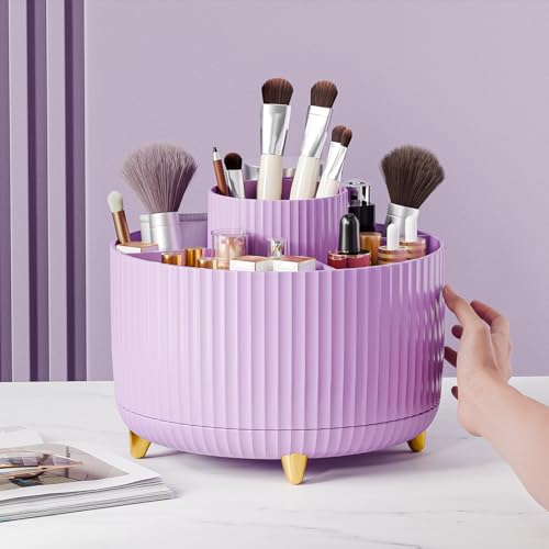 fanado 360° Rotate Makeup Brush Holder Organizer, Makeup Organizers Countertop, Makeup organization and Skincare Storage for Vanity, Desktop, Bathroom (Purple) - color: Purple