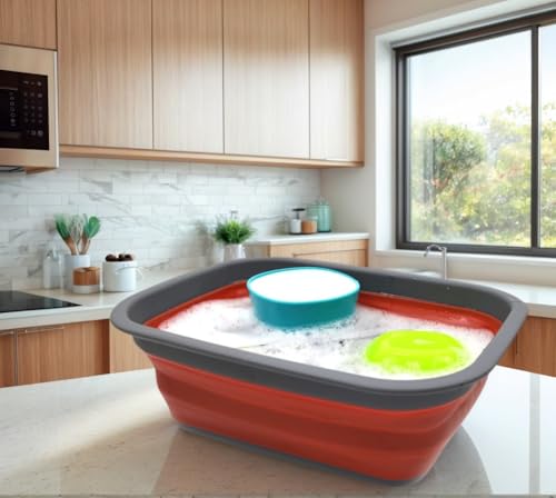 SAMMART 9.2L (2.37Gallon) Collapsible Tub - Portable Outdoor Picnic Basket/Crater - Foldable Shopping Bag - Space Saving Storage Container (M, Terracotta) - color: Terracotta