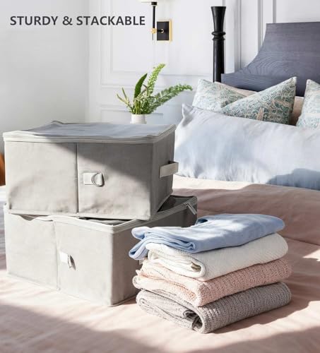 Livelab Fabric Storage Bins for Shelves with Clear Lid, 2-Pack Stackable Closet Organizer Basket with Handles, Foldable Storage Cubes Boxes for Organizing for Clothes, Towels, Books | Gray