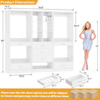Homieasy Closet System Organizer of 3 sets, Wardrobe Closet with 5 Drawers and Partition Storage, 2 Pants Rack, 2 Hanging Rods, Freestanding Closet Organizer for Bedroom & Walk-in Closets, White