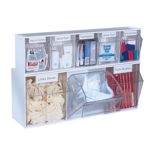Deflecto Interlocking Tilt Bin, 6 Bin Unit, Clear and White, 23-5/8” x 4-1/2” x 3-5/8” (20603OP) - style: 6 Bins