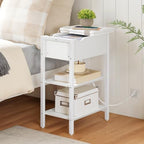 HOOBRO End Table with Charging Station, Narrow Side Table, Flip Top Nightstand with USB Ports and Outlets, Bedside Tables with Shelf for Small Spaces, Living Room, White WT341BZ01 - color: White