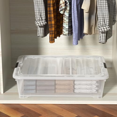 50 Quart Plastic Under Bed Storage Boxes, Clear Under Bed Storage Containers with Wheels, 3-Pack - size: 50L