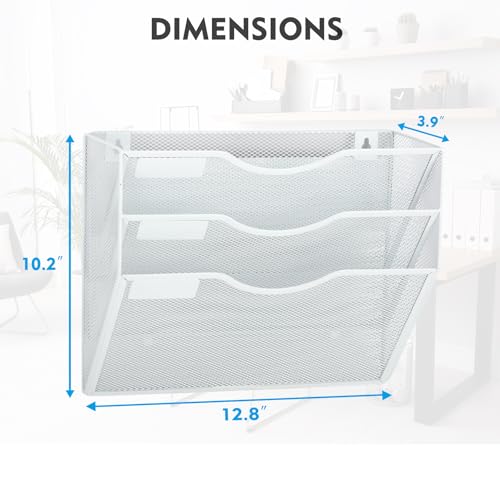 EASEPRES Magnetic 3 Pocket Mesh Hanging Wall File Organizer, Wall Mounted Mail Paper Document Folder Holder, Clipboard Storage Magazine Rack with Nametag Label for Office Home School, White - color: White, size: 3 Tier Magnetic