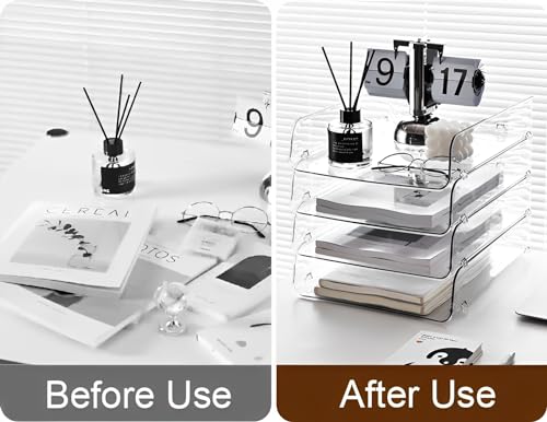 Gagee 4 Pack Paper Organizer for Desk,Clear Stackable Paper Sray Holder, Office Desk Organizer for Notes, Pens, File, Document - size: 4 Vertical