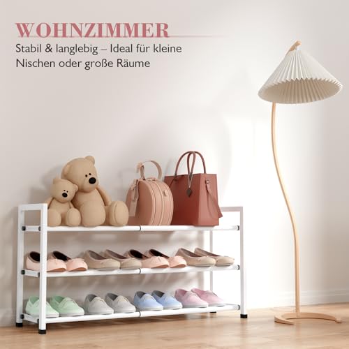 Bumusty 3-Tier Expandable Shoe Rack for Closet, 18“-33” Adjustable Shoe Rack for Small Space, Small Shoe Organizer for Front Door, Sturdy Metal, White - color: White, size: 3-Tier