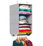 HOLDN’ STORAGE Hanging Closet Organizer with Garment Rod – Heavy Duty 3-Shelf Hanging Shelves for Clothes, Sweaters & Shoes, Reinforced 600D Fabric Storage Unit with Built-in Clothing Rod, Grey - size: 3 Shelves