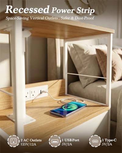 Faesun Swivel Lift Top Nightstand with Charging Station, Rolling Side Table for Recliner, Bedside Table with Wheels & a Fabric Drawer, for Small Spaces, for Bedroom, Living Room, Oak White - color: Oak White, size: 1 Drawer