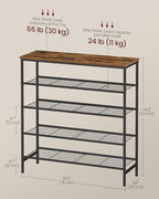 VASAGLE Shoe Rack, Shoe Storage Rack for Closet, Entryway, Living Room, Free Standing Metal Organizer Shelf, 5 Tiers, 11.8 x 29.5 x 34.3 Inches, for 18–24 Pairs, Rustic Brown and Ink Black ULBS050KD01 - size: 5 Tiers (29.5"W)