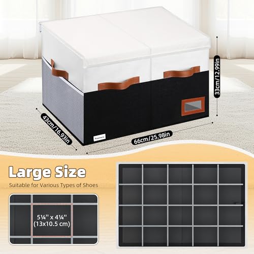 Supowin Shoe Organizer for Closet, Foldable Shoe Storage Bins with Lid & Adjustable Dividers, Fabric Shoe Box Storage Containers with Four Reinforced Handles, Fits 20 Pairs, 1 Pack, Black & White - color: Black & White, size: 26"L x 17"W x 13"H