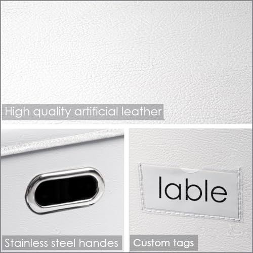 PRANDOM Collapsible Storage Box with Lid [1-Pack] Leather Fabric Foldable Storage Bin Organizer Container Basket Cube with Cover for Home Bedroom Closet Office Nursery White (13.6x9.6x6.9) - color: White, size: Small(1-Pack)