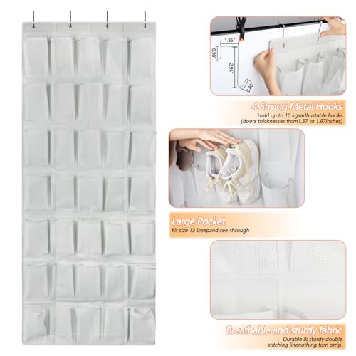 GOMAJI 35 Large Pockets Over the Door Shoe Organzier, Hanging Shoe Organizer for Door Large Capacity Shoe Storage Bag with 4 Metal Hooks - color: Gray