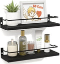 RICHER HOUSE Bathroom Shelves, Black Floating Wall Shelf Organizer Over Toilet Storage with 2 Shelves - color: Black