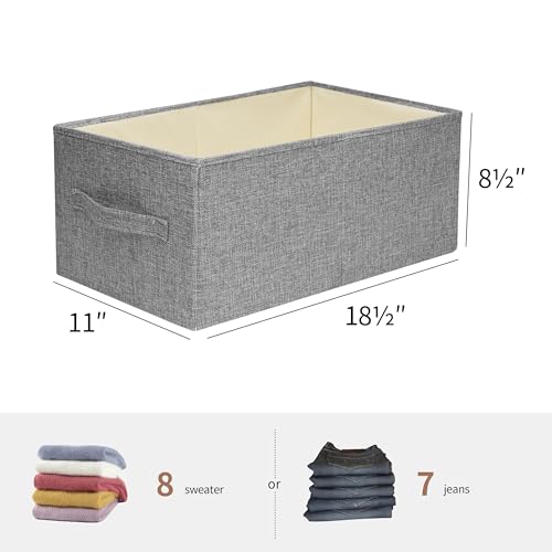 Linen Folding Storage Bins, 3 Pack Large Storage Baskets, Washable, Clothing Storage Bins with Handle, Closet Organizer for Storage Sweater,Sheets(dark grey, 18½"x11" x8½") - color: dark grey, size: 18½"x11"x8½"