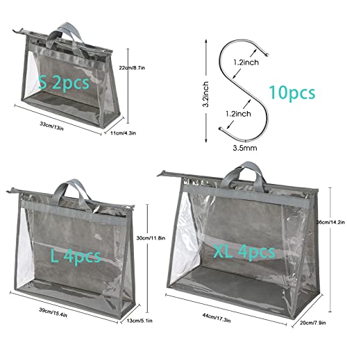 CINPIUK 10 Set Handbag Storage Organizer Dust Bags for Purses Handbags Closet, Clear Purse Protector Storage Bag Dust Cover for Bags, Closet Organizer for Handbags with Hooks, Grey - color: Gray, size: 3 Sizes-10PCS