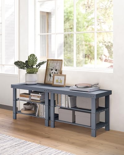SONGMICS Shoe Rack Bench, 3-Tier Bamboo Shoe Storage Organizer, Entryway Bench, Holds Up to 286 lb, 11.3 x 27.6 x 17.8 Inches, for Entryway Bathroom Bedroom, Grey ULBS04GY - color: Grey, size: 27.6"W
