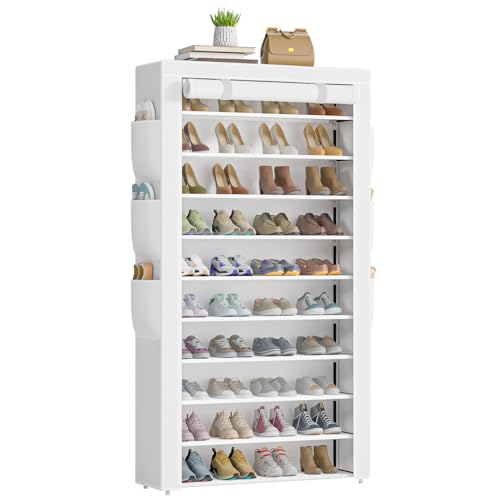 OYREL Shoe Rack 10Tier Large Capacity 50-56Pairs Beautiful Tall Shoe Shelf Free Standing Storage Cabinet Entryway Closet - size: 10Tier White