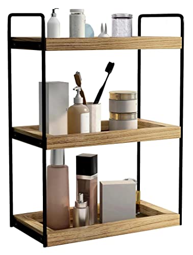 Dorhors 3 Tier Bathroom Counter Organizer,Countertop Bathroom Storage Shelf,Counter Tray and Vanity Organizer (Brown) - color: Brown