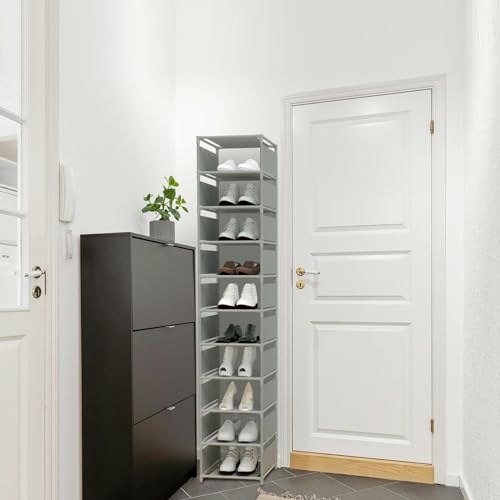 10 Tier Vertical Shoe Rack - Grey Narrow Shoe Rack for Closet & Entryway, Space Saving Tall Shoe Organizer for Small Spaces, Sturdy Skinny Shoe Tower Stand for Boots & Heels, Grey - color: Grey