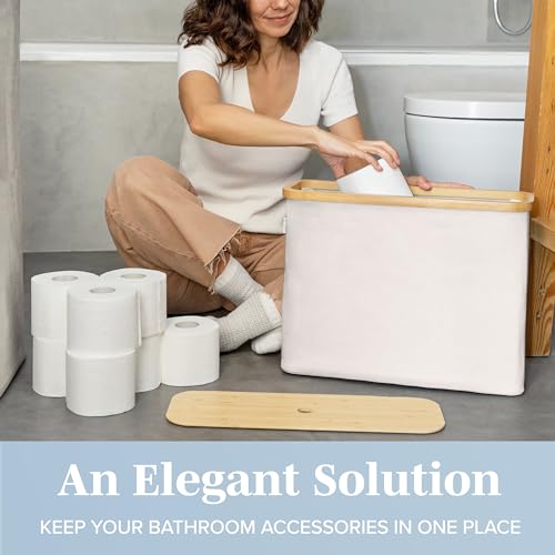 LONBET Toilet Paper Storage for 12 Rolls, Stackable & Foldable - The Ultimate Bathroom Organizer - Waterproof Basket with Bamboo Lid - Elegant Toilet Paper Storage Holder, Beige - color: Beige, size: 12 rolls
