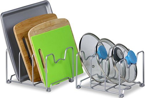 Simple Houseware Kitchen Cabinet Pantry and Bakeware Organizer Rack Holder, Silver - 2 Pack - color: Sliver