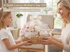 Coeusy Gift Basket, Cute Wicker Basket for Gifts, Scalloped Woven Water Hyacinth Storage Basket with Wooden Handles for Snack, Display, Shelves, 2 Pack