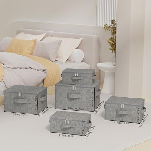 Underbed Storage Box Containers with Lid, Foldable Blanket Baskets, Home Underbed Organization for Organizing Clothes, Shoes, Pillows, 17.7x13.7x9.8Inches, Grey, 2 Pack - color: Grey, size: 17.7x13.7x9.8in(2 Pack)