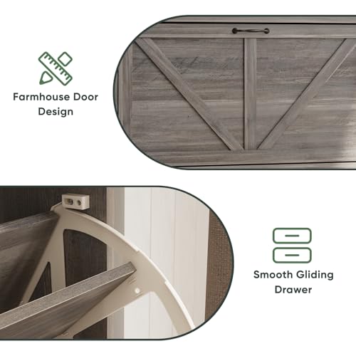 Smart FENDEE Shoe Cabinet, Shoe Storage Cabinet for Entryway with 2 Flip Drawers, Narrow Farmhouse Shoe Organizer Cabinet, Slim Shoe Rack Cabinet, Gery - color: Grey, size: Width - 23.6 inches