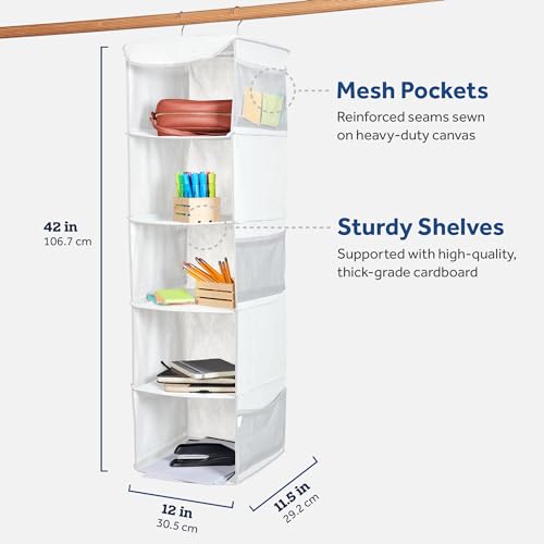 ZOBER Hanging Closet Organizer, 5-Shelf - Hanging Storage Organizer Shelves for Clothes, Towels, Toys - College Dorm Room, Nursery, & Home Closet - color: White, size: 5-Shelf