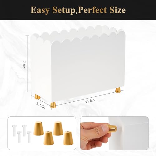 Acrylic Magazine Holder, Magazine Rack Floor,Sleek White Stylish Organizer with Luxe Gold Metal Feet and Wave Edge Design Space Saving Storage for Books Newspapers Office Supplies,Home Office(White) - color: White