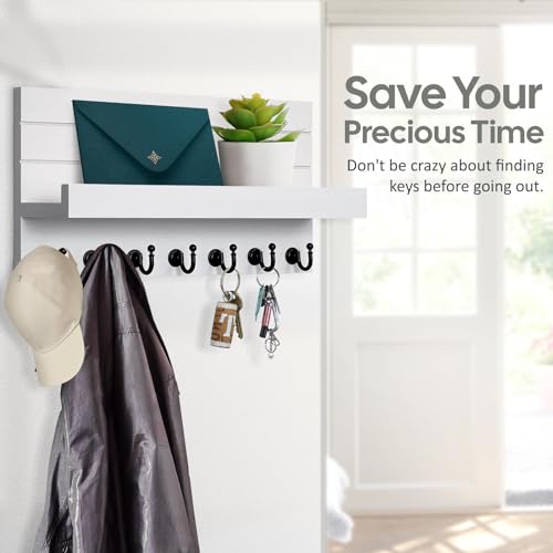 HONJIN Key Holder for Wall: Upgraded 7 Sturdy Key Hooks Easy Installation Mail Organizer Wall Mount Hanging Key Rack for Kitchen and Entryway Decor - color: 7 hooks White