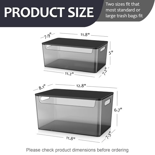 COAZEX 2 Pack Trash Bag Holder Under Sink Stackable, Plastic Garbage Bag Dispenser with Lid, Trash Bag Storage Dispenser Roll Holder for Kitchen, Pantry, Laundry Room Organization (Black) - color: B-Black