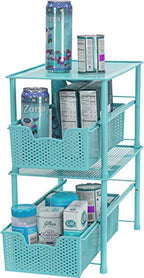 Simple Houseware Stackable Under Sink Cabinet Sliding Basket Organizer Drawer, Turquoise - color: Turquoise