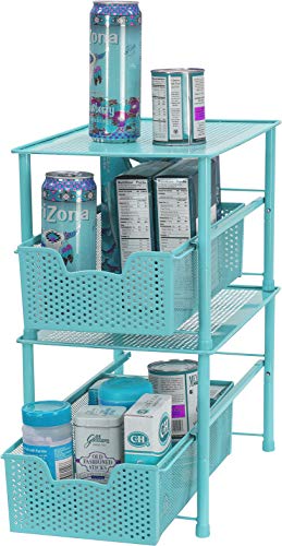 Simple Houseware Stackable Under Sink Cabinet Sliding Basket Organizer Drawer, Turquoise - color: Turquoise