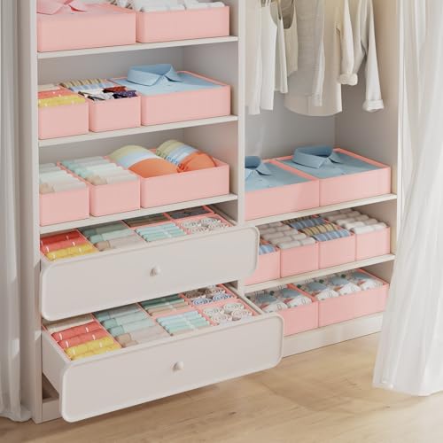 DIMJ Drawer Organizer Clothes Storage- 18 Pack Baby Dresser Organizer for Nursery, Foldable Closet Drawer Organizer Bins for Bedroom Organization, Fabric Storage Dividers for Socks, Underwears, Bras - color: Pink, size: 18 Pack