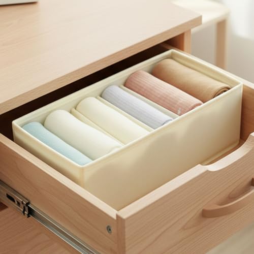 6 Grid Foldable Clothes Organizer Box,Wardrobe Storage Bin with PP Board Support,for Underwear, Socks, and T-Shirts,White - color: White, size: 6 Grid