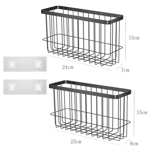 2 Piece Kitchen Cabinet Door Storage Box,Self Adhesive Wall Mounted Storage Boxes,Wardrobe/Bathroom/Refrigerator Small Items Organizer Storage Box (Black) - color: Black