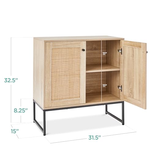 Best Choice Products 2-Door Rattan Storage Cabinet, Accent Furniture, Multifunctional Cupboard for Living Room, Hallway, Kitchen, Sideboard, Buffet Table w/Non-Scratch Foot Pads - Natural - color: Rattan, Natural