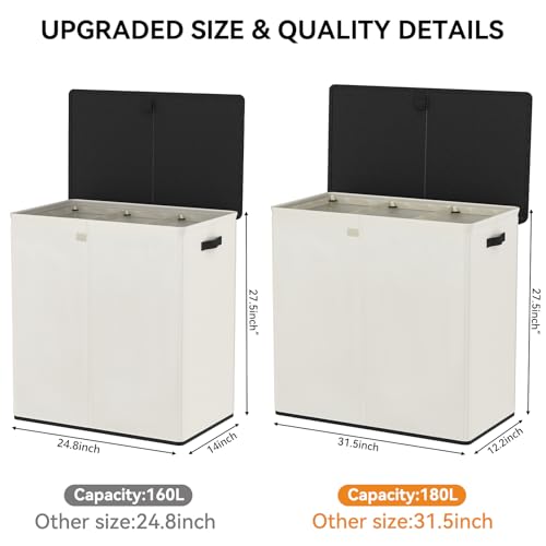 WOWLIVE Laundry Hamper with Lid,180L Large Laundry Basket 3 Section with Removable Washing Bags,Collapsible Waterproof Dirty Clothes Hamper for Laundry Room Bathroom Dorm,Beige - color: Beige, size: 180L (31.5x 12.2 x 27.5 Inches)