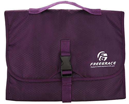 Freegrace Premium Hanging Toiletry Bag for Travel - Cosmetic, Jewelry, Toiletry, Makeup & Accessory Storage Organizer Bag, Large Size for Women & Men - color: Purple