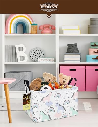 HUNRUNG Rectangle Storage Basket Cute Canvas Organizer Bin for Pet/Children Toys, Books, Clothes Perfect for Rooms/Playroom(REC-Star Unicorn) - color: REC-Star Unicorn