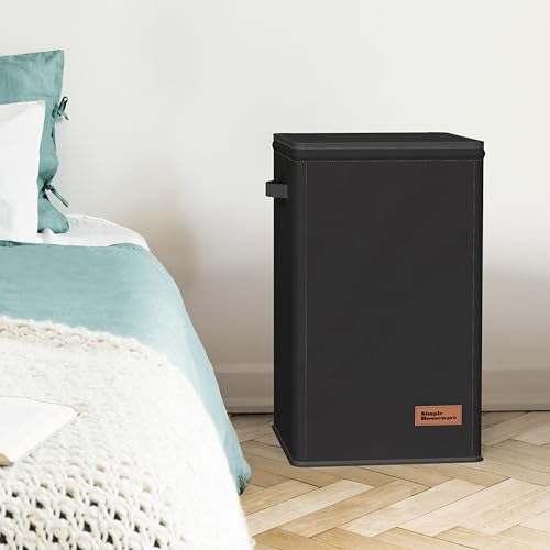 Simple Houseware Foldable Laundry Hamper Basket with Lid and Removable Bag, Black - color: Black