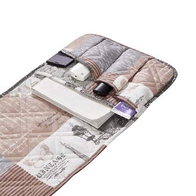 Brilliant Sunshine Paris and Toile Floral Patchwork Couch Armrest 5 Pockets Organizer, Slip Resistant Armchair Caddy, Washable Remote Controls Holder, Storage for Magazine, Tablet, 35×13", Latte Grey - color: Latte Grey