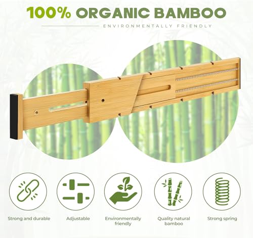 Bamboo Drawer Dividers 4PCS with Inserts, Expandable Kitchen Utensil Drawer Organizers,Adjustable drawer organizer for deep drawers Dresser Closet Underwear Storage Bedroom Bathroom Drawers(16.6"-22") - color: 4 Pack