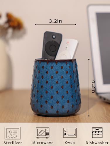 GDCZ Ceramic Remote Control Holder, Remote Caddy Organizer Storage, Remote Organizer for Table, TV Remote Holder, Makeup Brush Pen Holder, 4.2" (Blue) - color: Blue