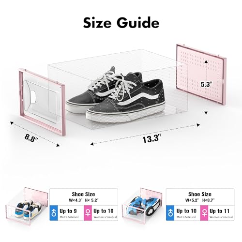 Foluck Shoe Storage Box, 15 Pack Clear Plastic Stackable Shoe Organizer for Closet, Interlocking Design Shoe Container Bins for Sneakers, Foldable Shoe Rack with Lids, Pink - color: Pink