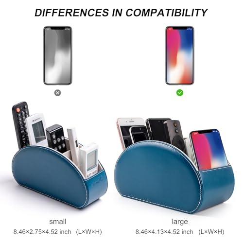Remote Control Holders Organizer Box with 5 Compartment PU Leather Multi-functional Office Desk Storage Caddy Store Tv Remote for Media Player,Brush,Pencil,Glassees&Office Supplies (peacock blue) - color: Peacock Blue, size: M