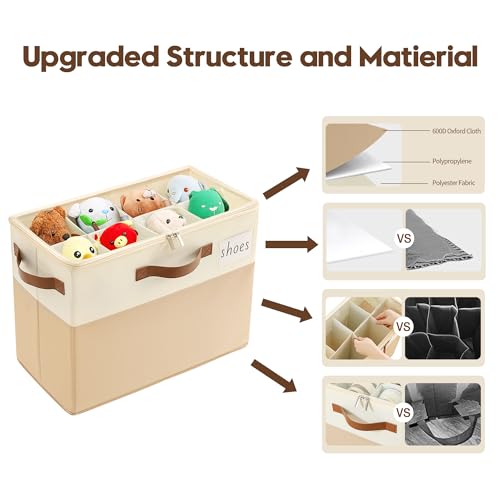 Varhomax Shoe Organizer Box 2 Pack for Closet,Small Fabric Shoe Storage Bin with Adjustable Dividers & Clear Cover, Saving Space Sneakers & Sandals Containers for Entryway, Cubby - color: Brown-Small 2 Pack