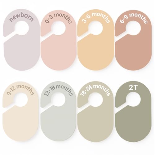 Baby Size Clothes Dividers for Closet: Nursery Age Hanger Organizer by Months for Boho Room Decor - Set of 8 Toddler Clothing Separators from Newborn to 2T Infant - style: Solid Color